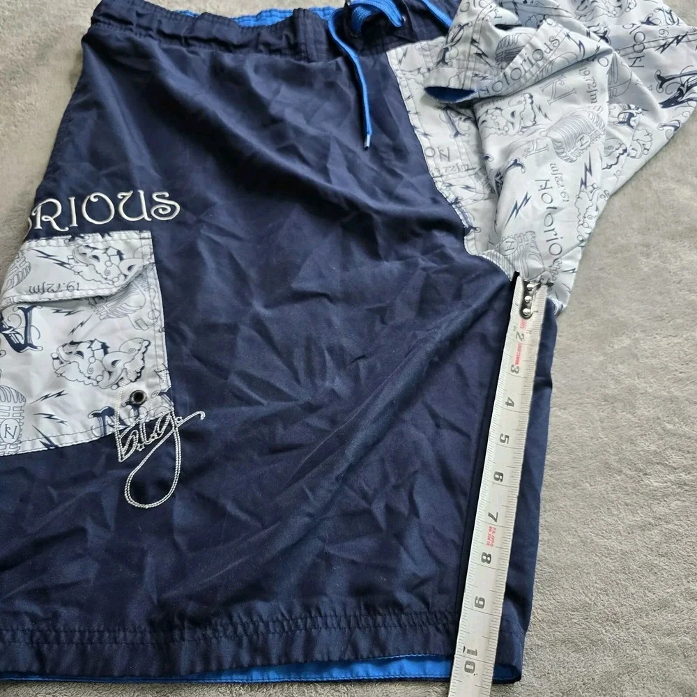 Notorious Big Swin Trunks Shorts Microphone NY Print Music Mens XL Navy Blue